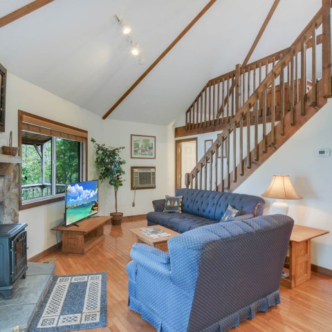 a living room with a wood floor