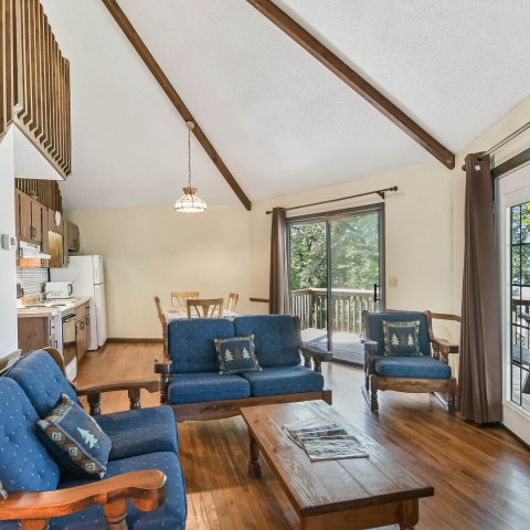 a view of a living room filled with furniture and a fireplace