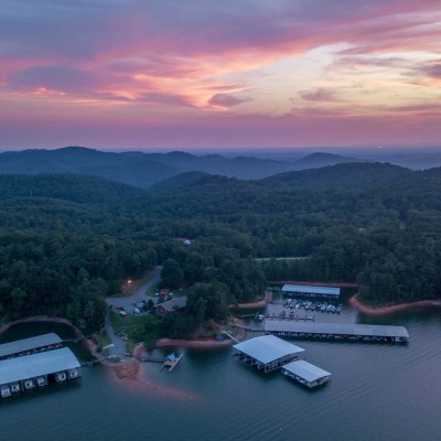 a view of a body of water with a mountain in the background