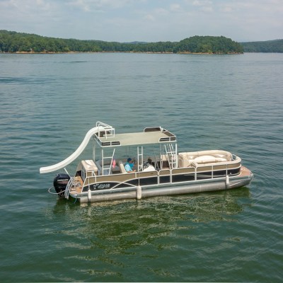 a small boat in a large body of water