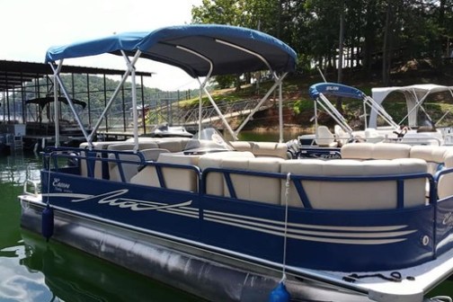 a boat is tied to a dock