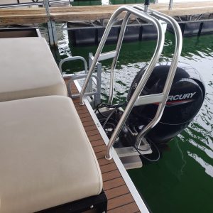 a boat that is sitting on a bench