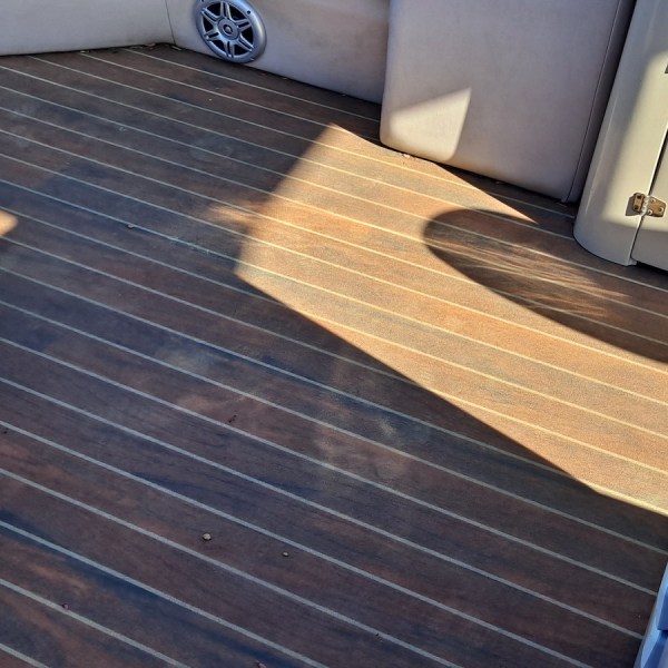 a table topped with a blue seat