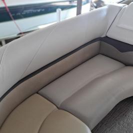 a close up of a leather chair