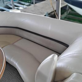 a chair sitting in front of a car